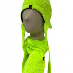 Peluş Neon Yeşil Çocuk Bere Ve Atkı Takımı Kışlık Sıcak Tutan 2'li Set